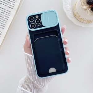 Case For iPhone 11 Pro Max in Cyan Ultra thin Case with Card slot Camera shutter