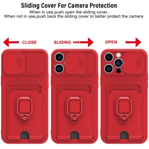 Case For iPhone 13 Pro Pink with Magnetic Ring Holder Camera Shield