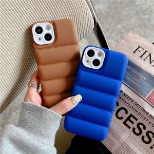 Case For iPhone 13 Pro Max Brown Puffer Down Jacket