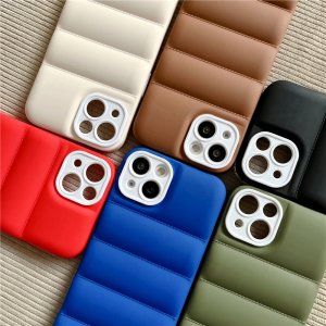 Case For iPhone 13 Pro Max Brown Puffer Down Jacket