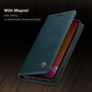 Flip Case For iPhone 13 Wallet Case in Teal Handmade Leather Magnetic Folio Flip