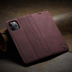 Flip Case For iPhone 13 Wallet in Burgundy Handmade Leather Magnetic Folio Flip