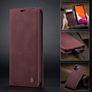 Flip Case For iPhone 13 Wallet in Burgundy Handmade Leather Magnetic Folio Flip