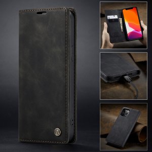 Flip Case For iPhone 13 Mini Wallet in Black Handmade Leather Magnetic Flip