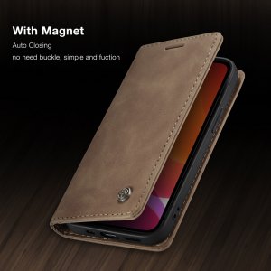 Flip Case For iPhone 13 Wallet in Beige Handmade Leather Magnetic Folio Flip