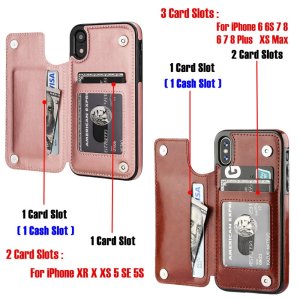 Case For iPhone 14 15 in Red Flip Leather Multi Card Holder