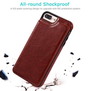 Case For iPhone 14 Plus 15 Plus in Brown Flip Leather Multi Card Holder