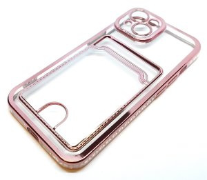 Case For iPhone 14 Plus 15 Plus Clear View Card Holder With Styled Edge Pink