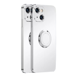 Case For iPhone 13 in White Luxury Plating Magnetic Car Ring