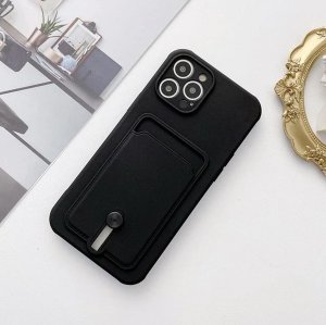 Case For iPhone 15 Pro Silicone Card Holder Protection in Black