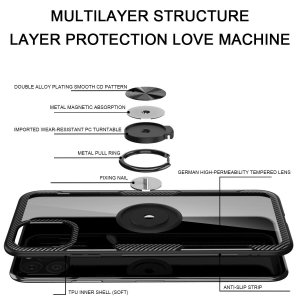 Case For iPhone 11 Pro Max Black Clear With Magnetic Ring Holder Stand