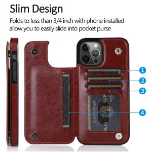 Case For iPhone 14 15 in Brown Flip Leather Multi Card Holder