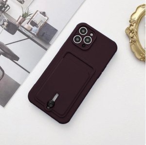 Case For iPhone 15 Pro Silicone Card Holder Protection in Plum