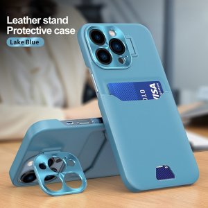 Case For iPhone 14 in Lake Blue Card Holder Lens Protector Stand