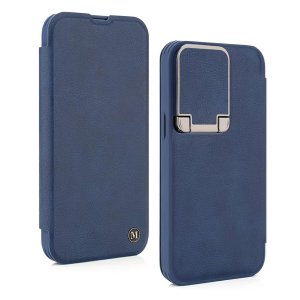 Leather Flip Case with Stand and Camera Protection For iPhone 15 Pro Max in Blue