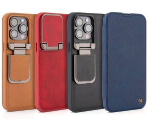 Leather Flip Case with Stand and Camera Protection For iPhone 15 in Red