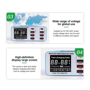 8 Port Charging Station Relife RL304S High Power Fast USB LED Display