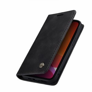 Flip Case For iPhone 13 Mini Wallet in Black Handmade Leather Magnetic Flip