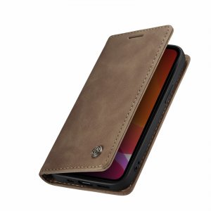 Flip Case For iPhone 13 Mini Wallet in Beige Handmade Leather Magnetic Flip