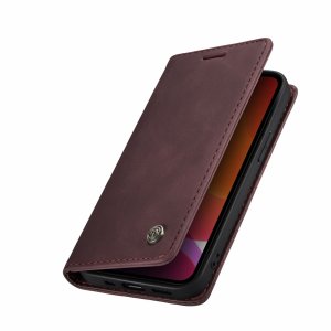 Flip Case For iPhone 13 Wallet in Burgundy Handmade Leather Magnetic Folio Flip