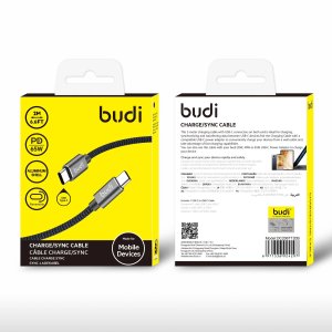 Type C to Type C Reversible Aluminium Shell Braided Cable Budi 2m PD 65W USB