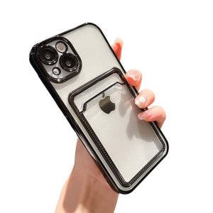 Case For iPhone 14Pro 15Pro Clear View Card Holder With Styled Edge Black