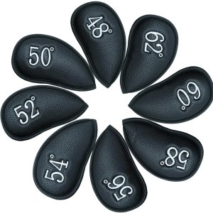 PU Leather Wedge Iron Head Covers Black 8 Pcs