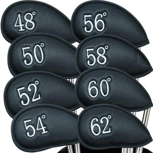 PU Leather Wedge Iron Head Covers Black 8 Pcs