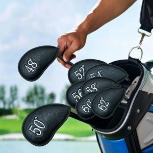 PU Leather Wedge Iron Head Covers Black 8 Pcs