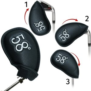 PU Leather Wedge Iron Head Covers Black 8 Pcs