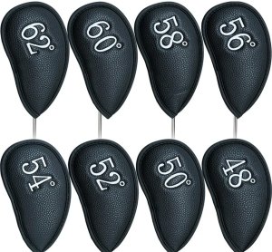 PU Leather Wedge Iron Head Covers Black 8 Pcs