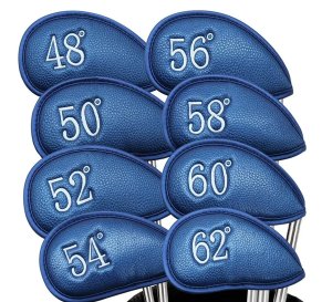 PU Leather Wedge Iron Head Covers Blue 8 Pcs