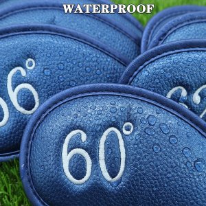 PU Leather Wedge Iron Head Covers Blue 8 Pcs