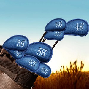 PU Leather Wedge Iron Head Covers Blue 8 Pcs