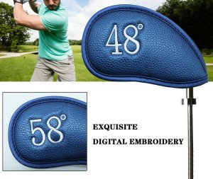 PU Leather Wedge Iron Head Covers Blue 8 Pcs