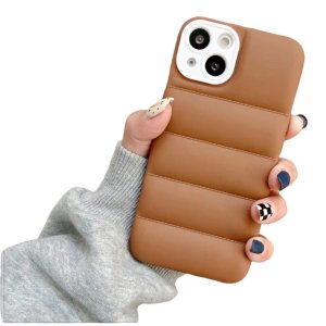 Case For iPhone 13 Pro Max Brown Puffer Down Jacket