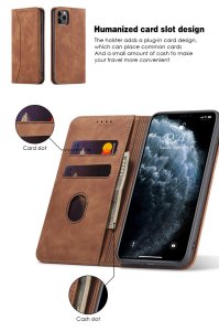 Flip Case For iPhone 15 Leather Multi Card Holder Phone Case Stand in Tan