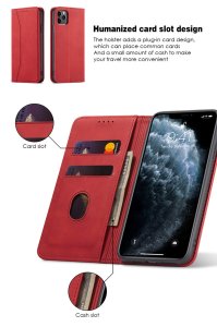 Flip Case For iPhone 15 Leather Multi Card Holder Phone Case Stand in Red