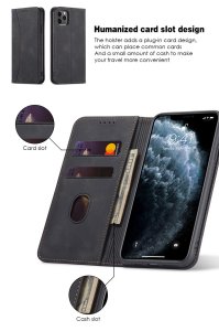 Flip Case For iPhone 15 Leather Multi Card Holder Phone Case Stand in Black