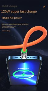 Fast Charging Cable For Mobile Phone 3 in 1 120W Orange Zinc Alloy LED