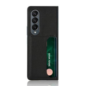 For Samsung Galaxy Z Fold 4 - Black Litchi PU Leather Retro Card Holder Case