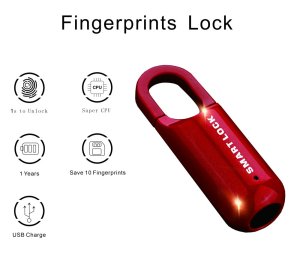 Smart Fingerprint Padlock Biometric Black for Luggage Suitcase Locker Waterproof Portable Keyless Lock Anti-Theft Lock