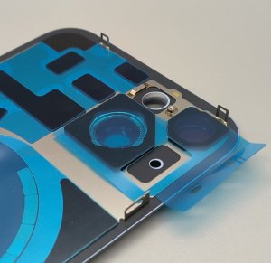 Glass Back For iPhone 14 Blue Battery Door Camera Lens Bezel Magnetism Ring + Metal Plate Plain Without Logo