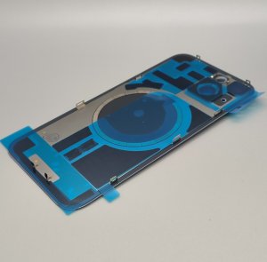 Glass Back For iPhone 14 Blue Battery Door Camera Lens Bezel Magnetism Ring + Metal Plate Plain Without Logo