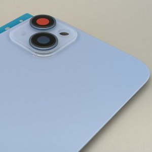 Glass Back For iPhone 14 Plus Blue Battery Door Camera Lens Bezel Magnetism Ring + Metal Plate Plain Without Logo