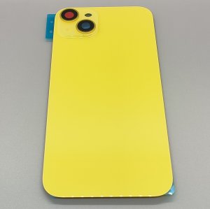 Glass Back For iPhone 14 Plus Yellow Battery Door Camera Lens Bezel Magnetism Ring + Metal Plate Plain Without Logo