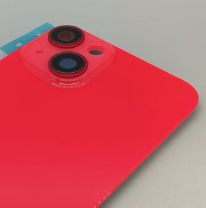 Glass Back For iPhone 14 Red Battery Door Camera Lens Bezel Magnetism Ring + Metal Plate Plain Without Logo