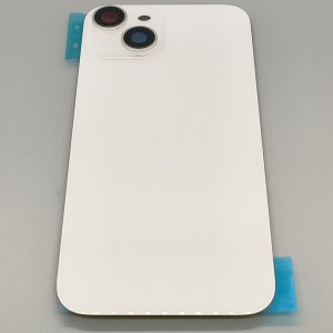 Glass Back For iPhone 14 Starlight White Battery Door Camera Lens Bezel Magnetism Ring + Metal Plate Plain Without Logo