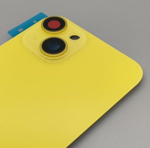 Glass Back For iPhone 14 Yellow Battery Door Camera Lens Bezel Magnetism Ring + Metal Plate Plain Without Logo