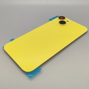 Glass Back For iPhone 14 Yellow Battery Door Camera Lens Bezel Magnetism Ring + Metal Plate Plain Without Logo